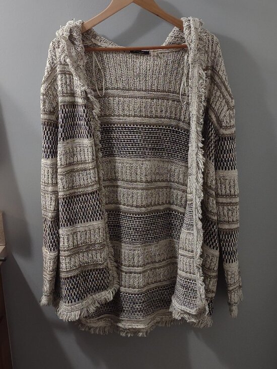 FYLO Sweaters - Fylo NWT Hooded Woven Fringe Cardigan Boho Size XL